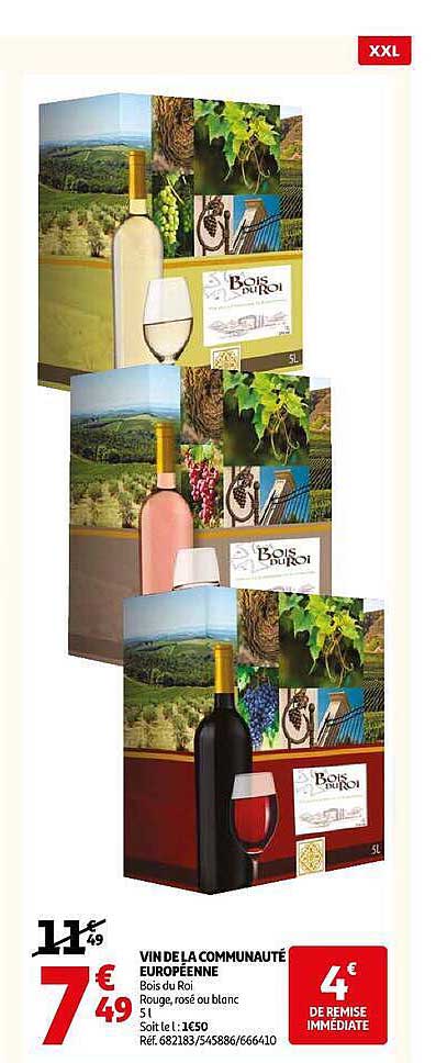 VIN DE LA COMMUNAUTÉ EUROPÉENNE Bois du Roi rouge, rosé ou blanc 5L