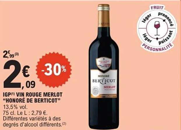 VIN ROUGE MERLOT “HONORÉ DE BERTICOT”