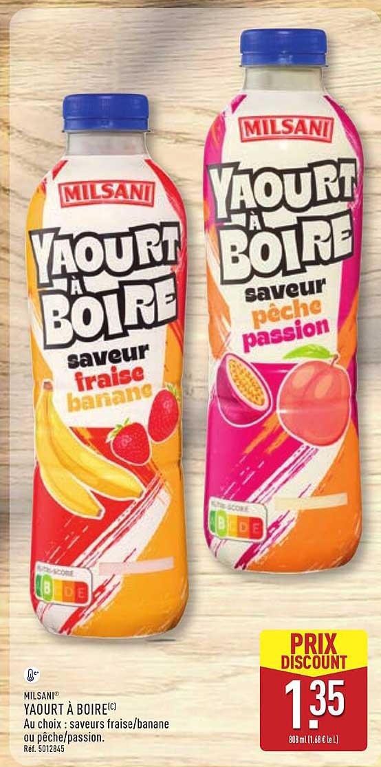 YAOURT À BOIRE¹⁾ Au choix : saveurs fraise/banane ou pêche/passion.