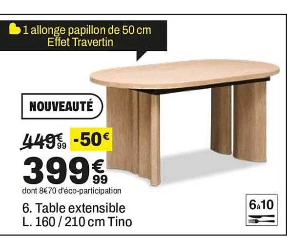 1 allonge papillon de 50 cm Effet Travertin