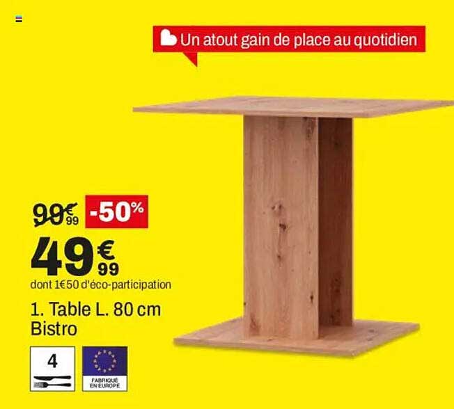1. Table L. 80 cm Bistro