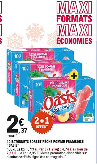 10 bâtonnets sorbet pêche pomme framboise “OASIS”