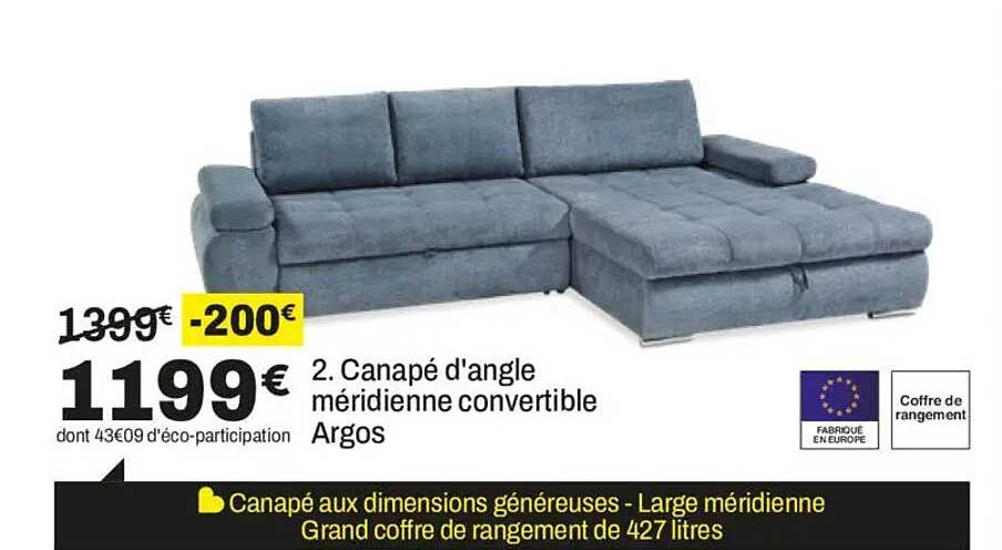 2. Canapé d'angle méridienne convertible Argos