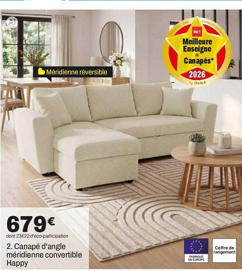 2. Canapé d'angle méridienne convertible Happy