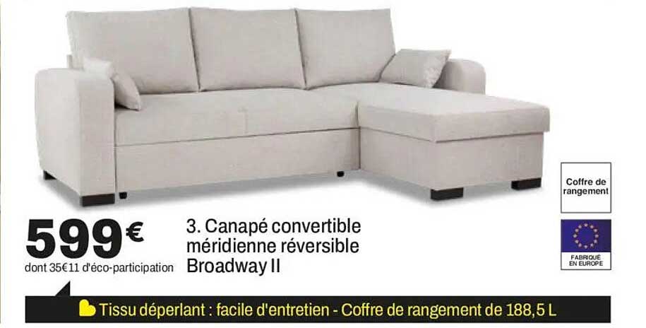 3. Canapé convertible méridienne réversible Broadway II
