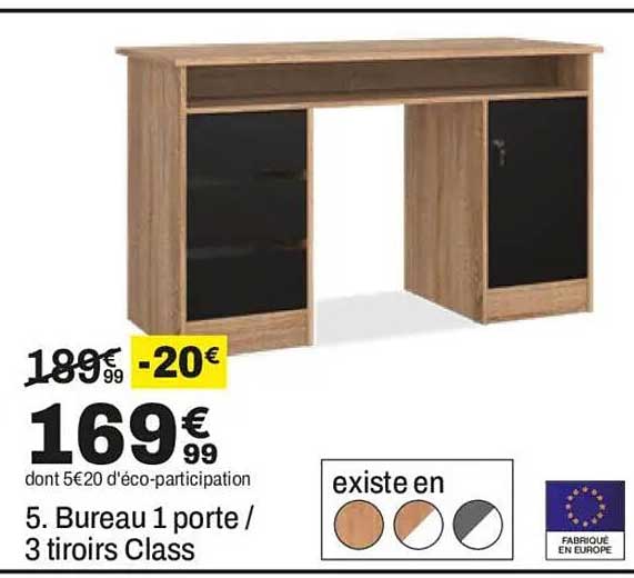 5. Bureau 1 porte / 3 tiroirs Class