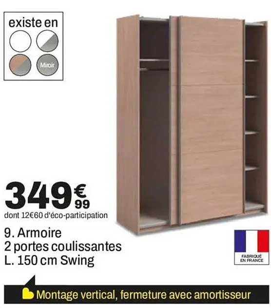 9. Armoire 2 portes coulissantes L. 150 cm Swing