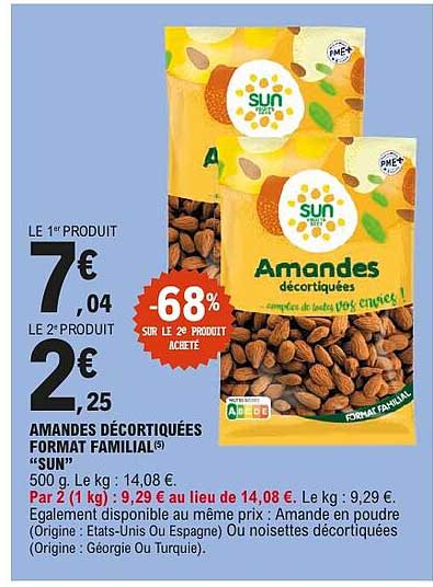 Amandes décortiquées format familial «SUN»