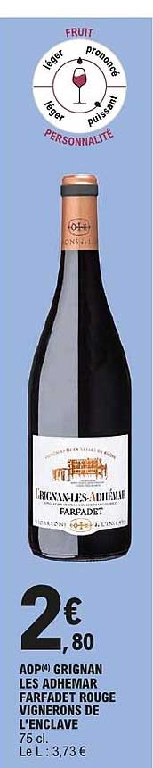AOP(4) GRIGNAN LES ADHEMAR FARFADET ROUGE VIGNERONS DE L'ENCLAVE 75 cl.