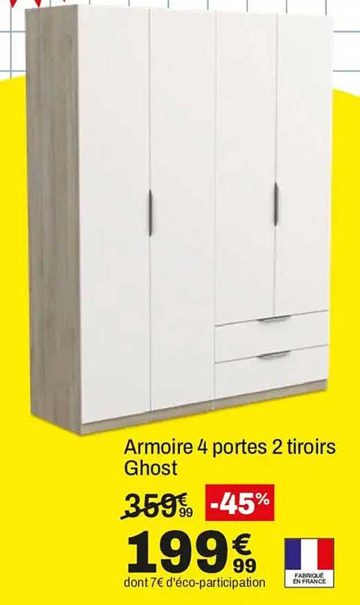 Armoire 4 portes 2 tiroirs Ghost