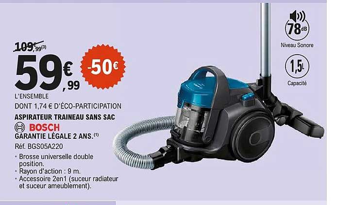ASPIRATEUR TRAINEAU SANS SAC BOSCH