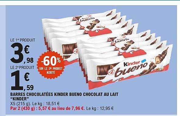 BARRES CHOCOLATÉES KINDER BUENO CHOCOLAT AU LAIT "KINDER"