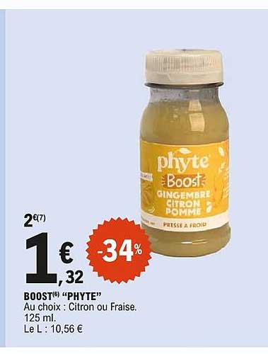 BOOST(6) "PHYTE" Au choix : Citron ou Fraise. 125 ml. Le L : 10,56 €