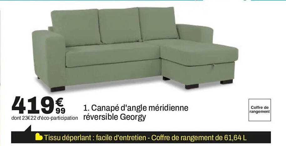 Canapé d'angle méridienne réversible Georgy