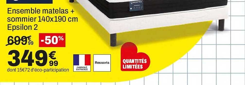 Ensemble matelas + sommier 140x190 cm Epsilon 2