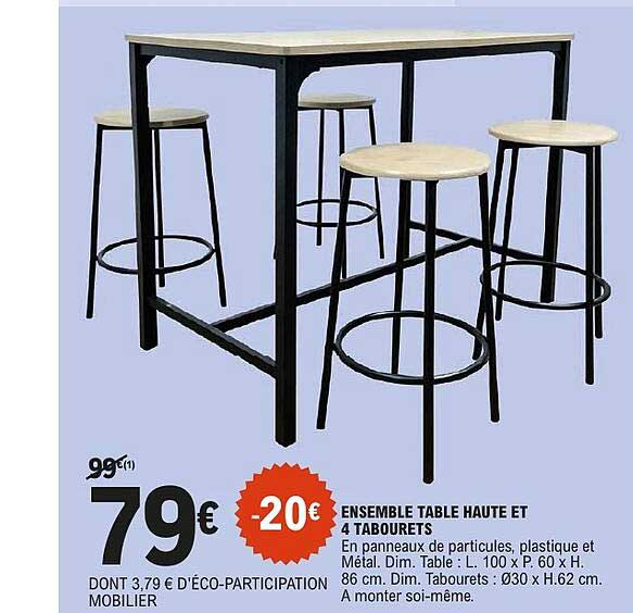 ENSEMBLE TABLE HAUTE ET 4 TABOURETS