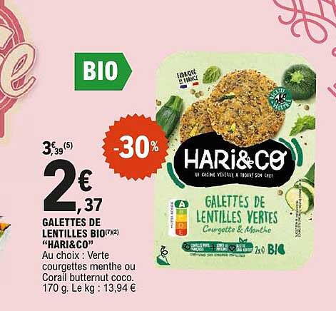 GALETTES DE LENTILLES VERTES “HARi&CO”