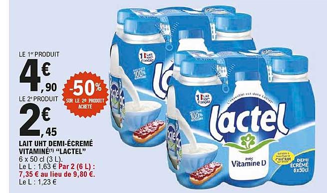 LAIT UHT DEMI-ÉCRÉMÉ VITAMINÉ (1) "LACTEL"
