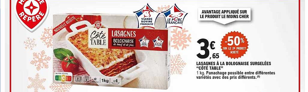LASAGNES À LA BOLOGNAISE SURGELÉES “CÔTÉ TABLE”