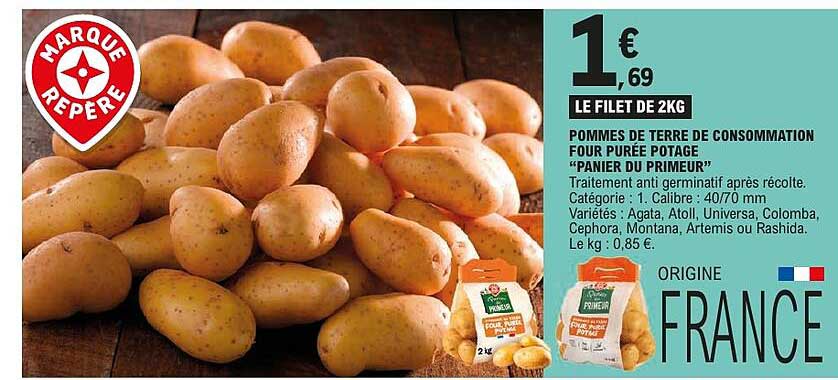 LE FILET DE 2KG POMMES DE TERRE DE CONSOMMATION FOUR PURÉE POTAGE "PANIER DU PRIMEUR"