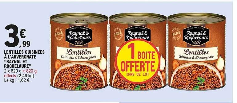 LENTILLES CUISINÉES À L'AUVERGNATE "RAYNAL ET ROQUELAURE"