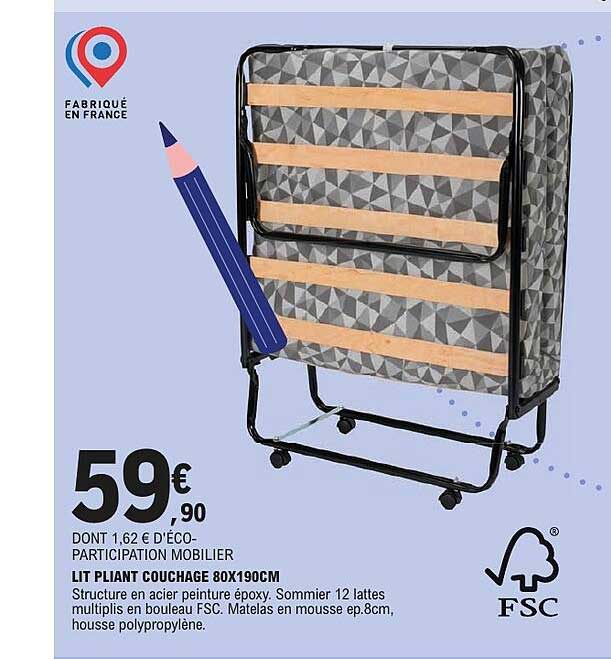 LIT PLIANT COUCHAGE 80X190CM