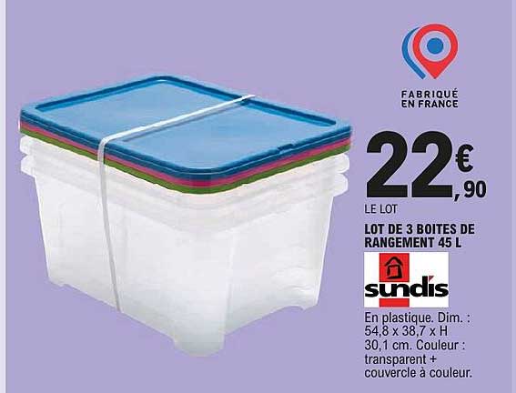 LOT DE 3 BOITES DE RANGEMENT 45 L