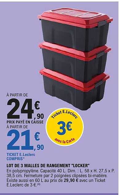 LOT DE 3 MALLES DE RANGEMENT "LOCKER"