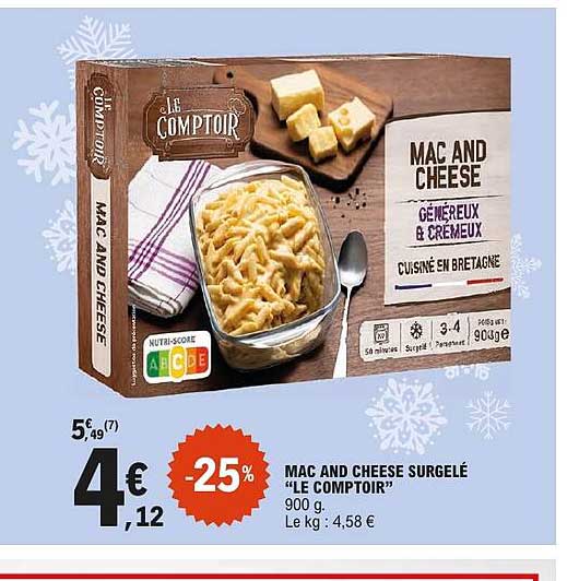 MAC AND CHEESE SURGELÉ "LE COMPTOIR" 900 g.
