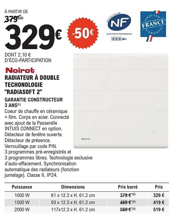 Noirot Radiateur à double technologie "Radiasoft 2"