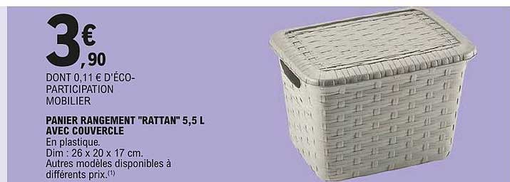 PANIER RANGEMENT "RATTAN" 5,5 L AVEC COUVERCLE