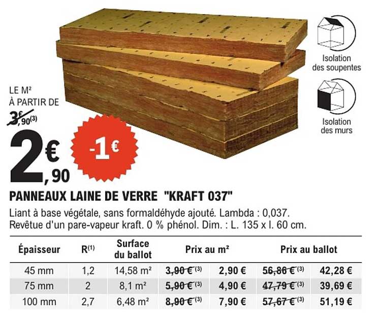 PANNEAUX LAINE DE VERRE "KRAFT 037"