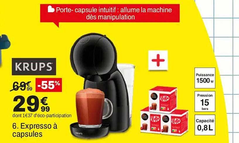 Porte- capsule intuitif : allume la machine dès manipulation
