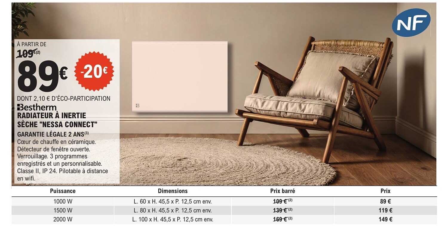 Radiateur à inertie sèche "Nessa Connect"