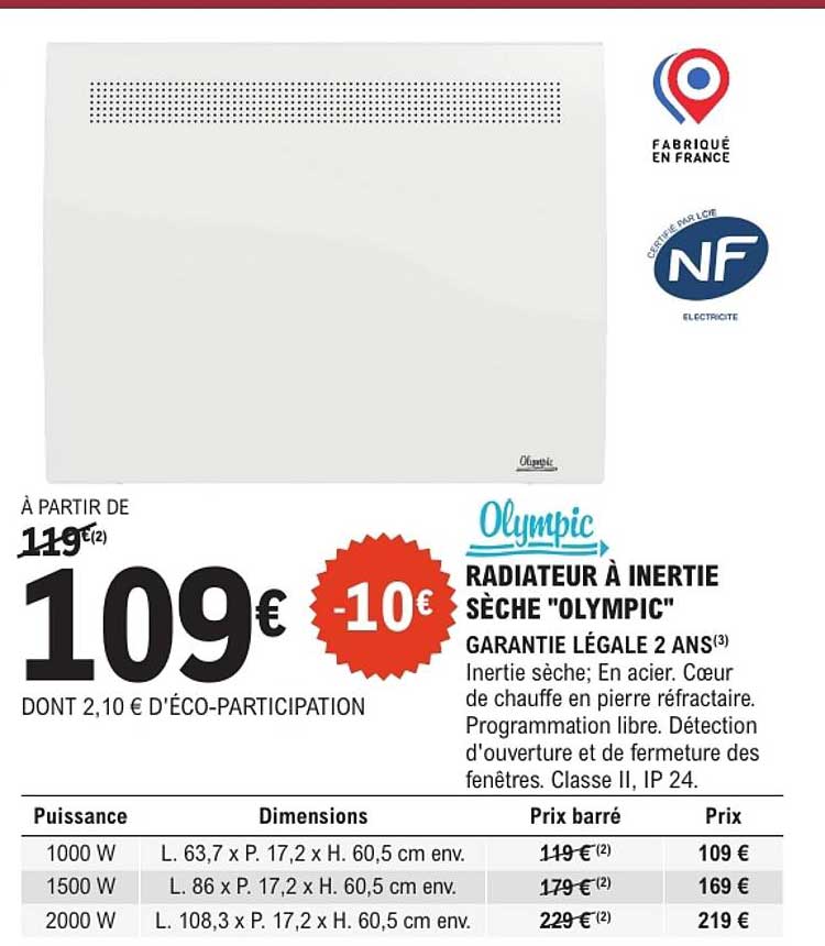 RADIATEUR À INERTIE SÈCHE "OLYMPIC"