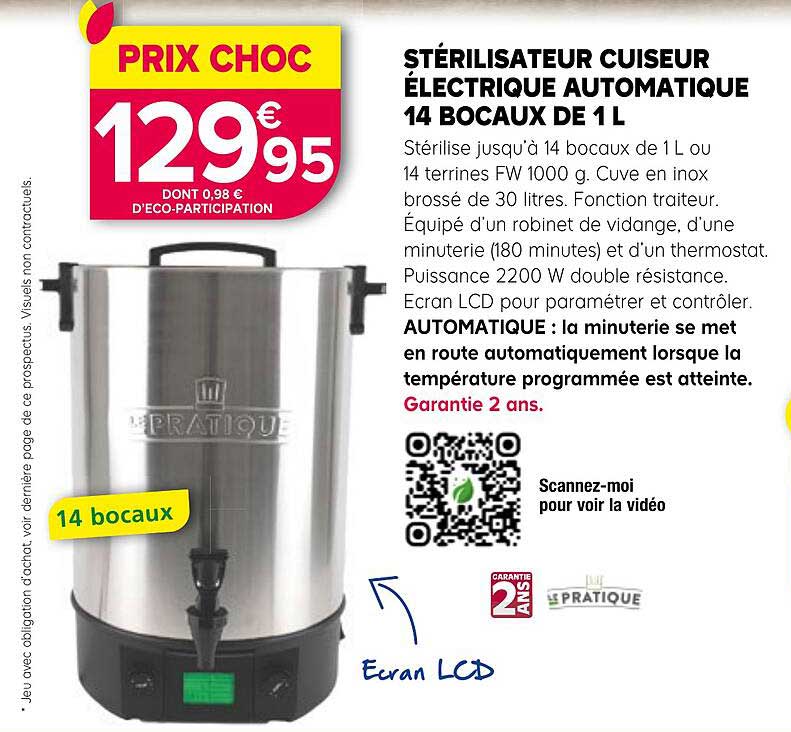 STÉRILISATEUR CUSEUR ÉLECTRIQUE AUTOMATIQUE 14 BOCAUX DE 1L