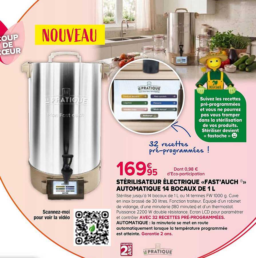 STÉRILISATEUR ÉLECTRIQUE «FAST'AUCH®» AUTOMATIQUE 14 BOCaux DE 1 L