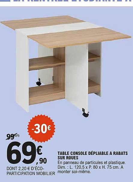 TABLE CONSOLE DÉPLIABLE À RABATS SUR ROUES