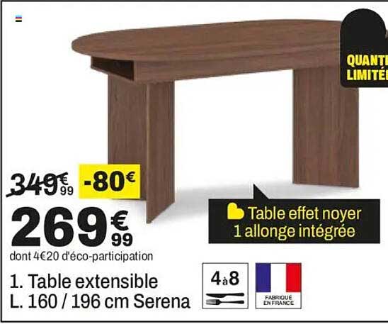 Table extensible L. 160 / 196 cm Serena