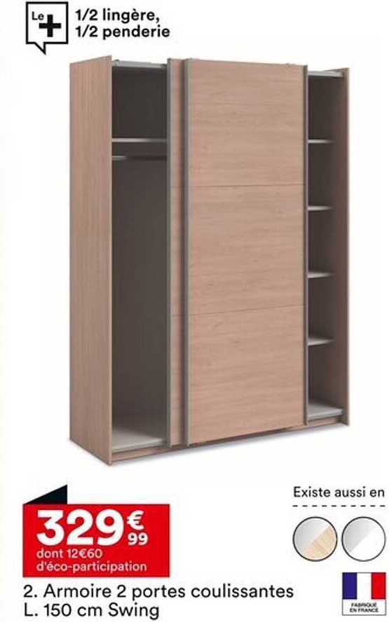 2. Armoire 2 portes coulissantes L. 150 cm Swing