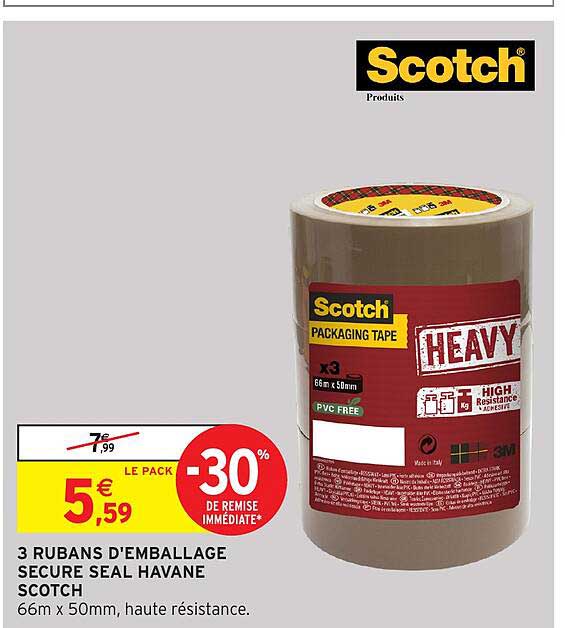 3 RUBANS D'EMBALLAGE SECURE SEAL HAVANE SCOTCH