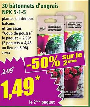 30 bâtonnets d'engrais NPK 5-1-5