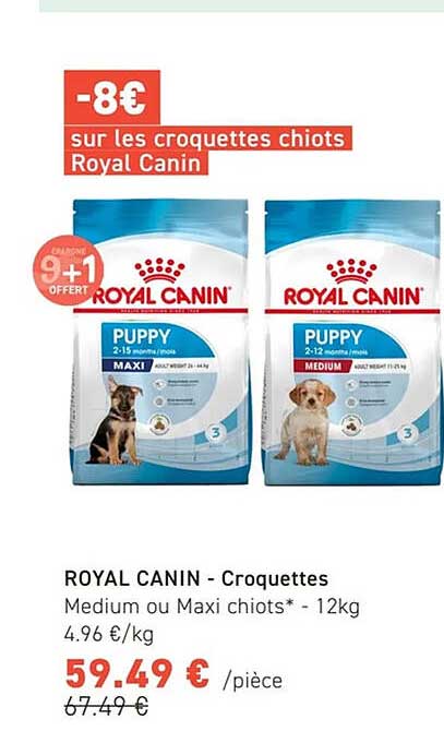 -8€ sur les croquettes chiots Royal Canin