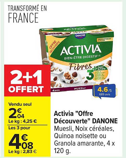 Activia "Offre Découverte" DANONE Muesli, Noix céréales, Quinoa noisette ou Granola amarante, 4 x 120 g