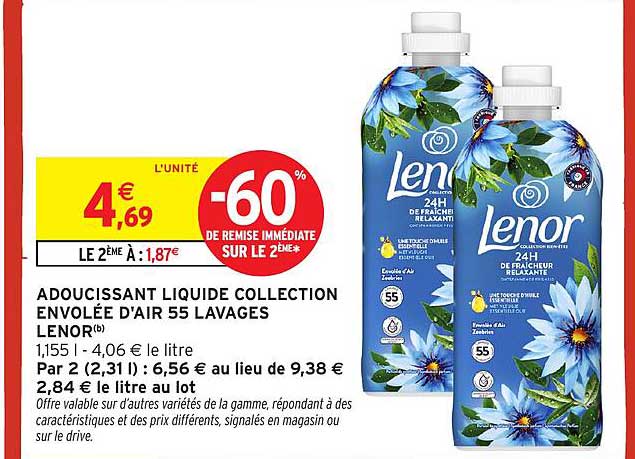 ADOUCISSANT LIQUIDE COLLECTION ENVOLEÉ D'AIR 55 LAVAGES LENOR
