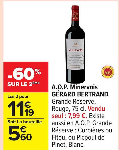 A.O.P. Minervois GÉRARD BERTRAND Grande Réserve, Rouge, 75 cl