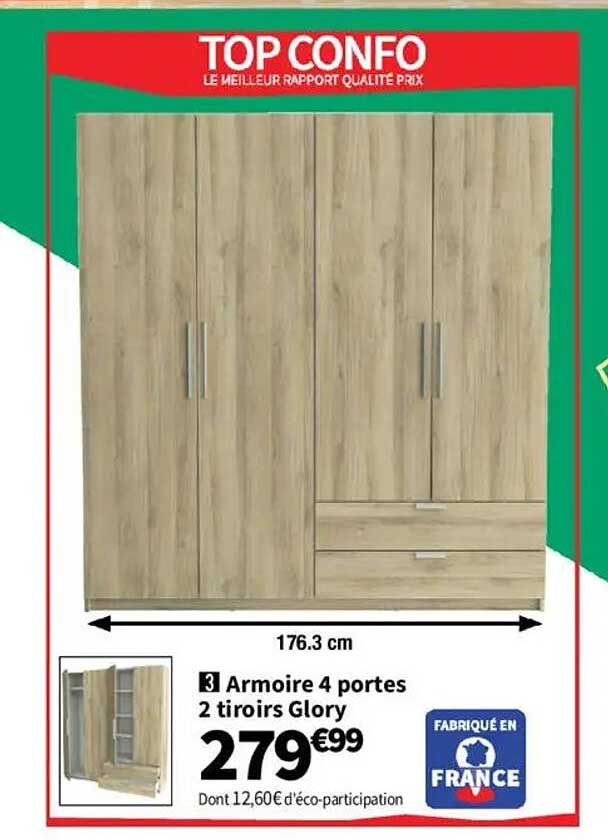 Armoire 4 portes 2 tiroirs Glory