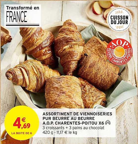 ASSORTIMENT DE VIENNOISERIES PUR BEURRE AU BEURRE A.O.P. CHARENTES-POITOU X6