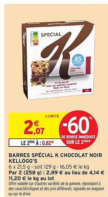 BARRES SPÉCIAL K CHOCOLAT NOIR KELLOGG'S