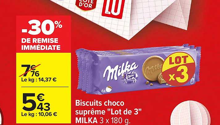 Biscuits choco suprême "Lot de 3" MILKA 3 x 180 g.